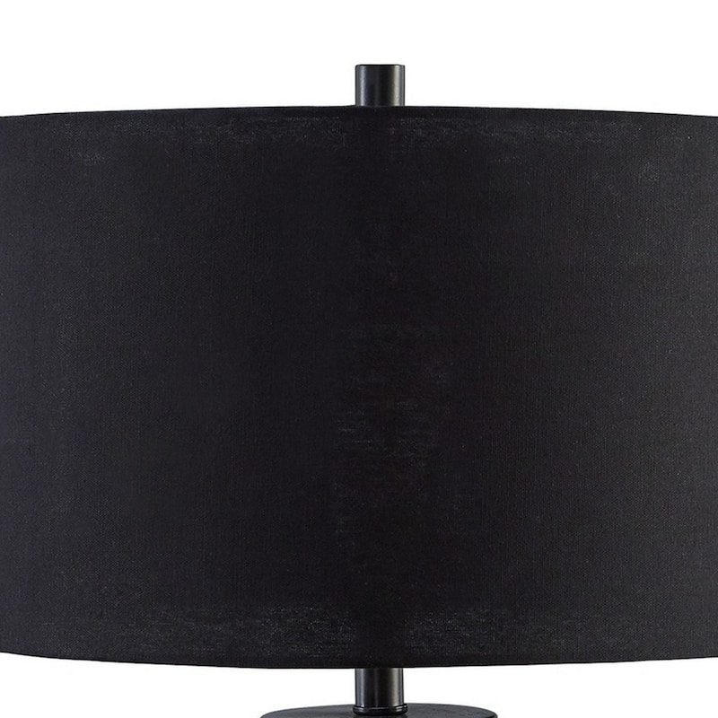 30 Inch Modern Table Lamp, Cylindrical Brass Metal Base, Black Drum Shade