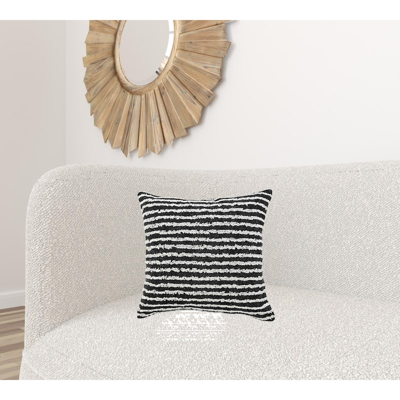 HomeRoots 20" X 20" Black And Cream 100% Cotton Striped Zippered Pillow