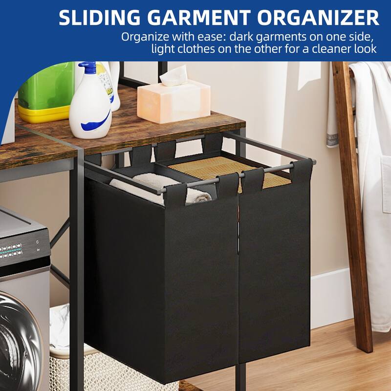 Moasis 2-Tier Laundry Room Storage Organization with Storage Shelves ＆Laundry Hamper