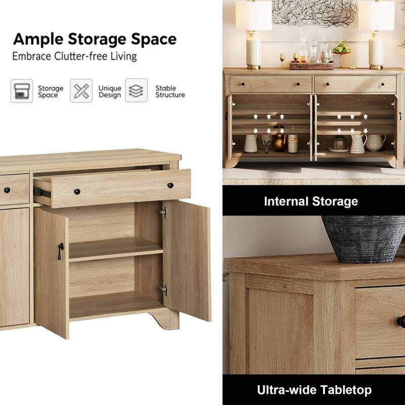 WAMPAT 59" Farmhouse TV Stand for 65 inch TV, Wood Entertainment Center with 2 Drawers and Storage Cabinets, Adjustable Shelves