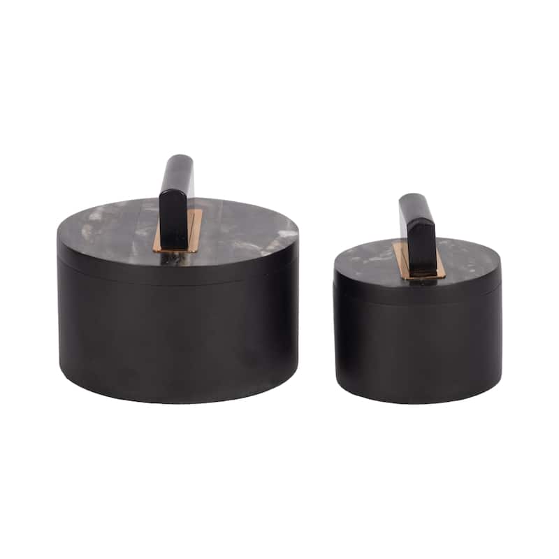 Sagebrook Home 6/7" Wheatly Black Boxes MDF, Iron Resin, and Glass, Chic Home Organization, Set of 2 - 7" x 7" x 6"