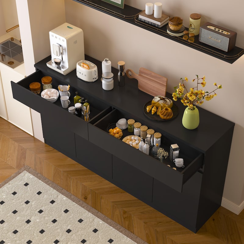 Sideboard Buffet Cabinet with Storage, 4 Doors & 2 Drawers, Wood Coffee Bar for Kitchen & Dining Room
