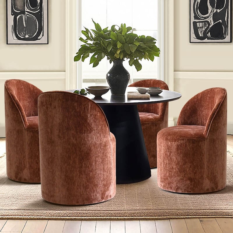 Chenille Rolling Upholstered Dining Chair with Wheels (Set of 4) - Terracotta