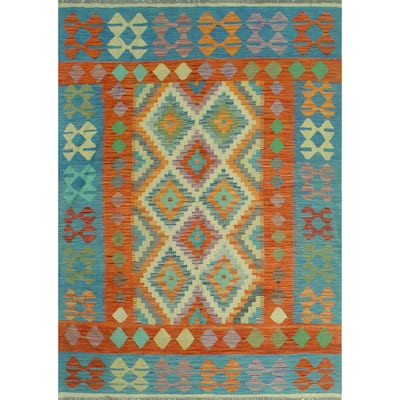 Sangat Flatweave Njemile Rust/Blue Rug - 5'0" x 6'10"