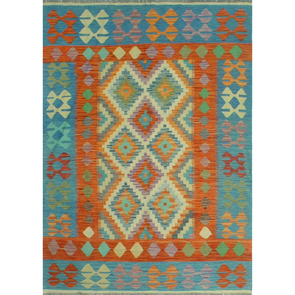 Sangat Flatweave Njemile Rust/Blue Rug - 5'0" x 6'10"