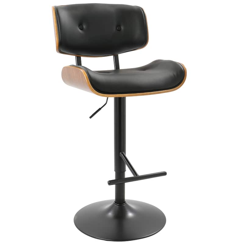 Carson Carrington Leksand Adjustable Bar Stool with Straight T Footrest (Set of 3) - Black Faux Leather/Walnut/Black Metal