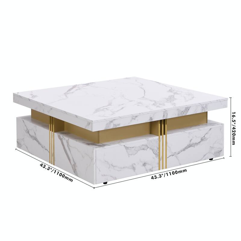 Modern Square Storage Coffee Table With 4 Drawers