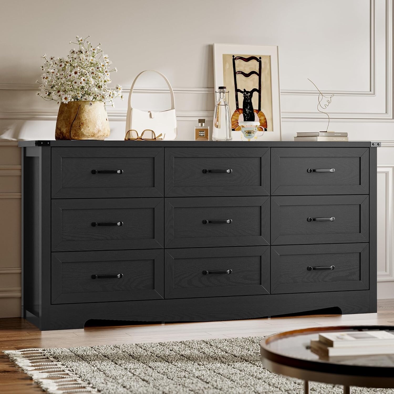 9 drawer modern dresser FUFU&GAGA 9-Drawer White Wood Chest of Style 31.5 in. H x 63 in. W x 15.6 in. D KF210314-01-A Drawer Chest is designed for homes that need serious storage without sacrificing style Modern 9-Drawer Dresser with Metal