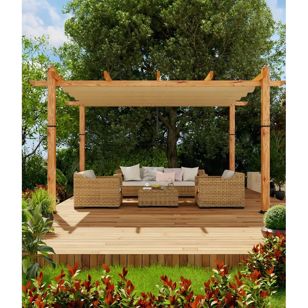 10*13FT Aluminum Flower Rack Grape Rack, Imitation Wood Grain Column Khaki