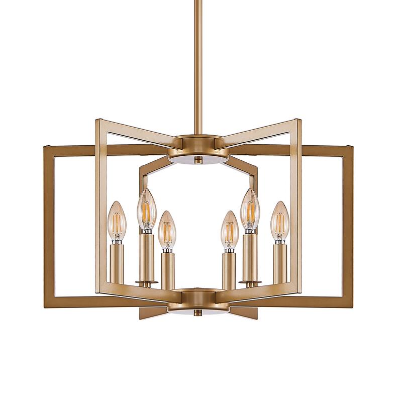 22" Modern Geometric 6-Light Chandelier - Industrial Metal Pendant Light Fixture for Living Room,(Bulb Not Included)