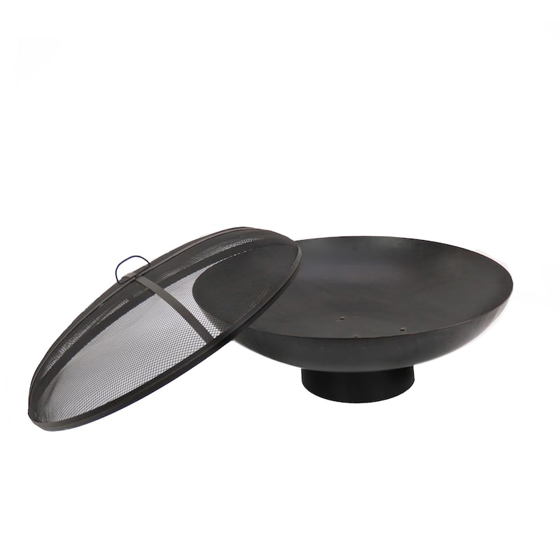 32" Black Cast Iron Fire Pit Bowl with Screen by National Tree Company