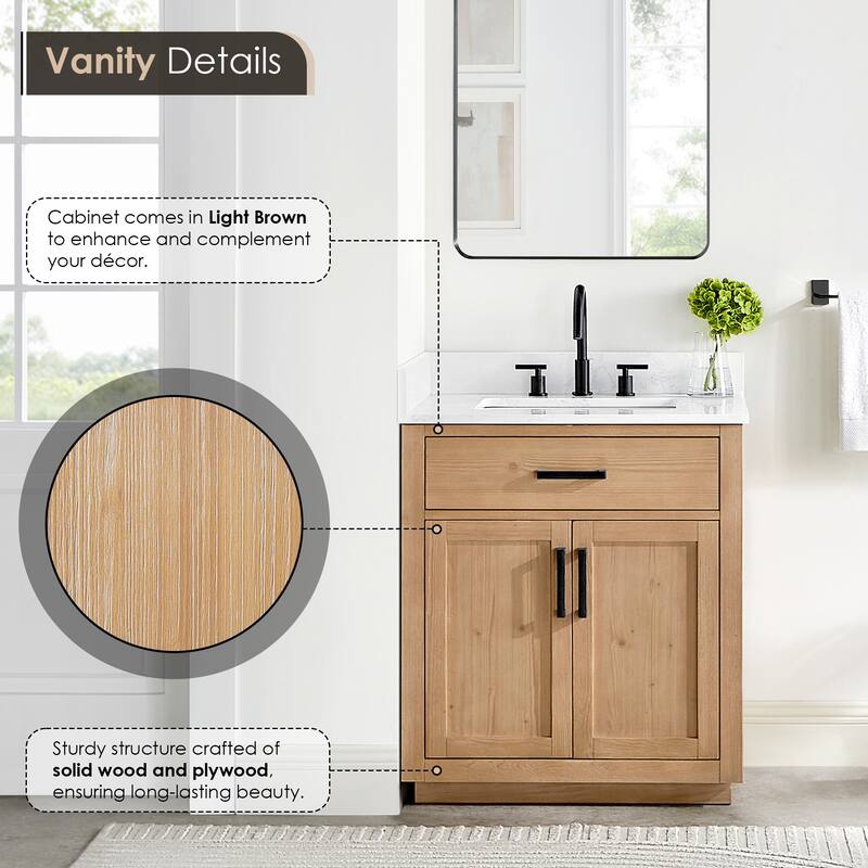 Altair Gavino Bath Vanity with Grain White Composite Stone Top, no Mirror