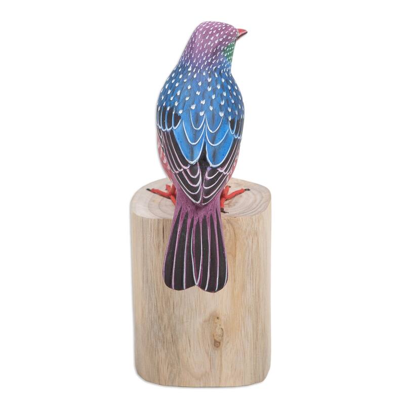 Novica Handmade Starling Spreeuw Wood Statuette