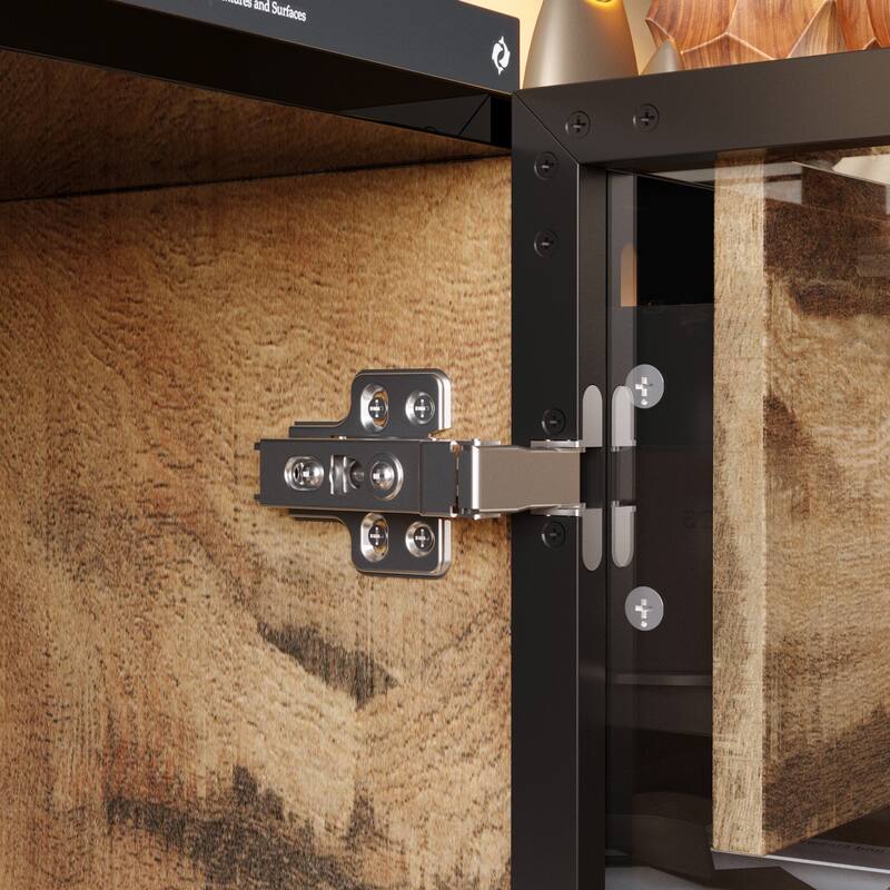 Bookshelves Sideboard Cabinet with Glass Doors and Rustic Wood Drawers 63" Credenza Storage Cabinet