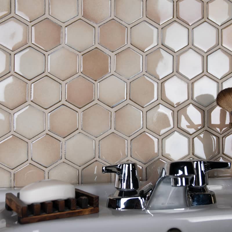 Merola Tile Hudson Due 2" Hex Truffle 10-7/8" x 12-5/8" Porcelain Mosaic Floor and Wall Tile