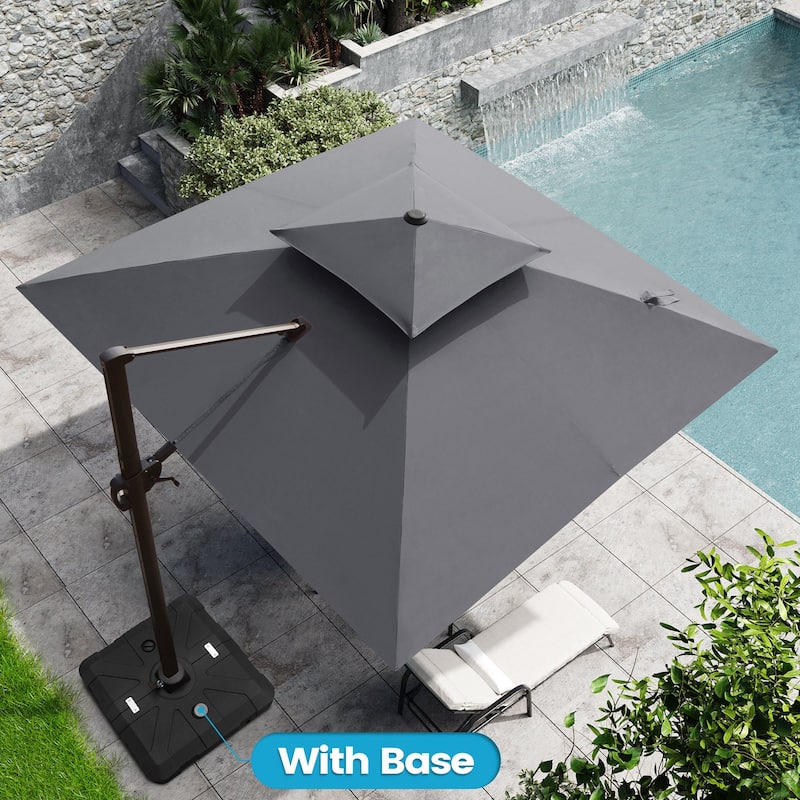 Outdoor 10FT Square Adjustable Offset Cantilever Patio Umbrella with Base