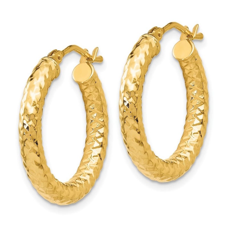 Curata 14k Yellow Gold Italian Heavily Textured 22x3mm Round Hoop Earrings