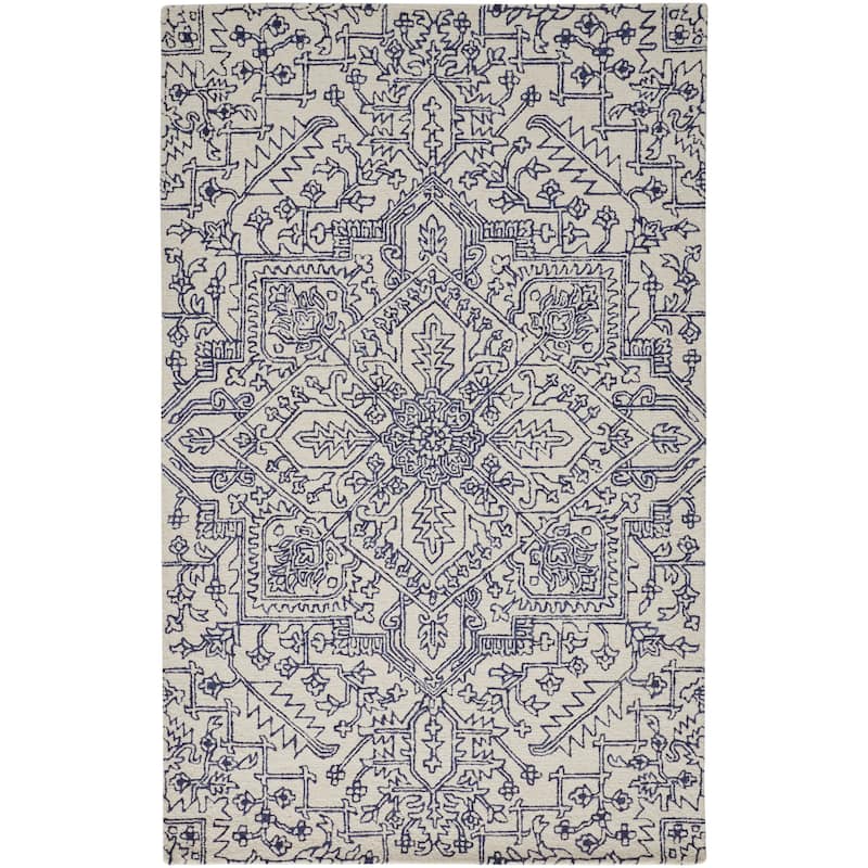 Grand Bazaar Natal Hand Tufted Medallion Transitional Area Rug - 10' x 14' - Ivory/Blue