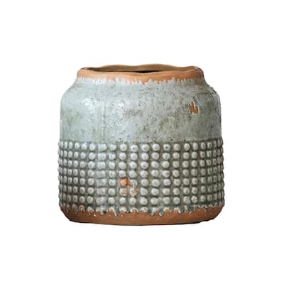 Round Terra-cotta Hobnail Planter Vase with Heavily Distressed Finish