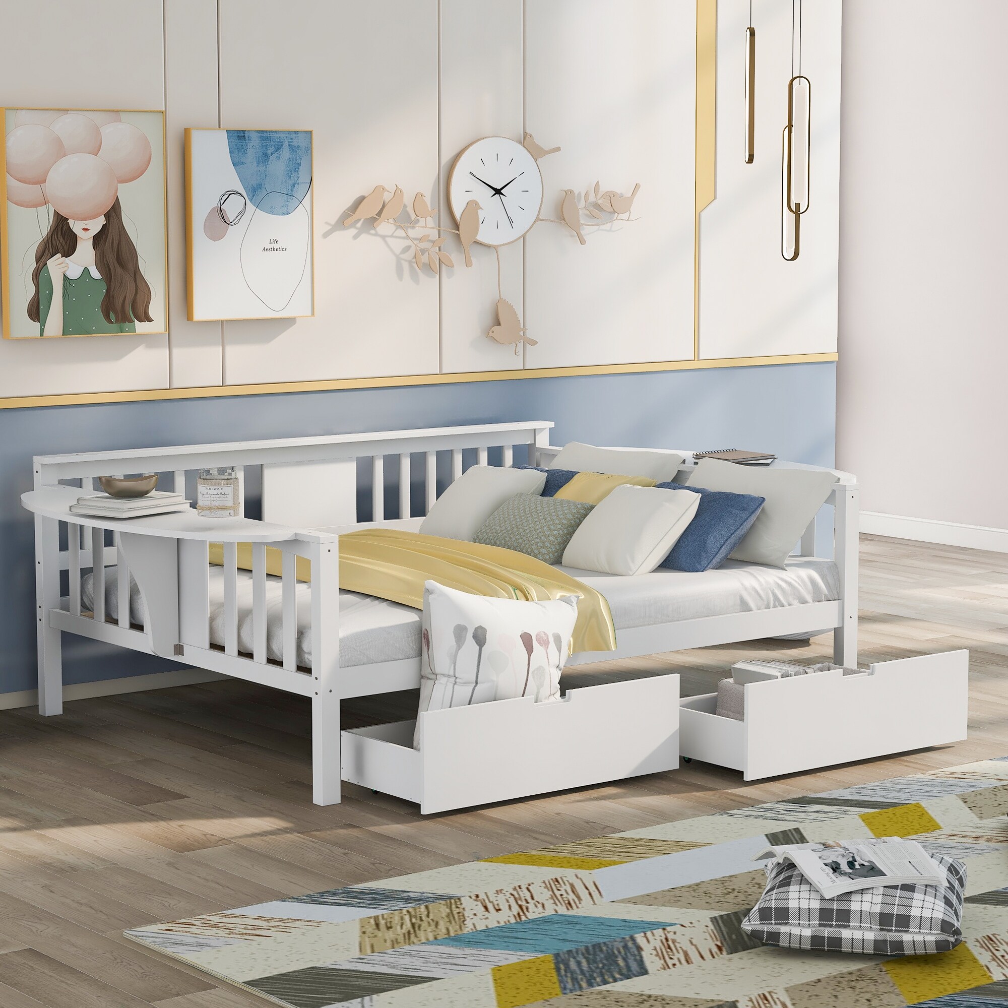Multi functional Full Size Daybed with Two Drawers and Folding