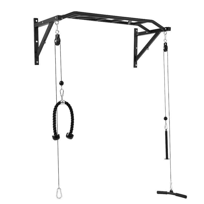 Wall Mounted Pull Up Bar with Pulley System and 10 Grip Options Triceps Rope for Home Gym Station - 49.61 x 23.07 x 17.95inch