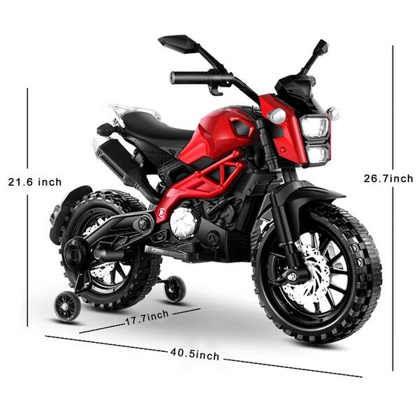dimension image slide 1 of 3, Kids ride on motorcycle, 12V Electric Dirt Bike with Training Wheels Red