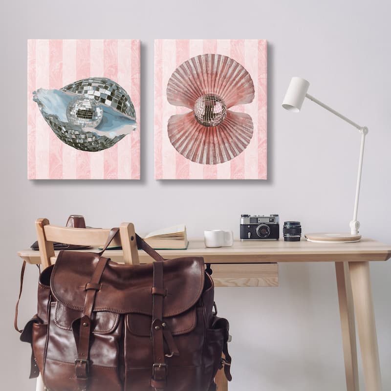 Stupell Pastel Disco Ball Sea Life Canvas Wall Art Design By Lil' Rue (Set of 2)