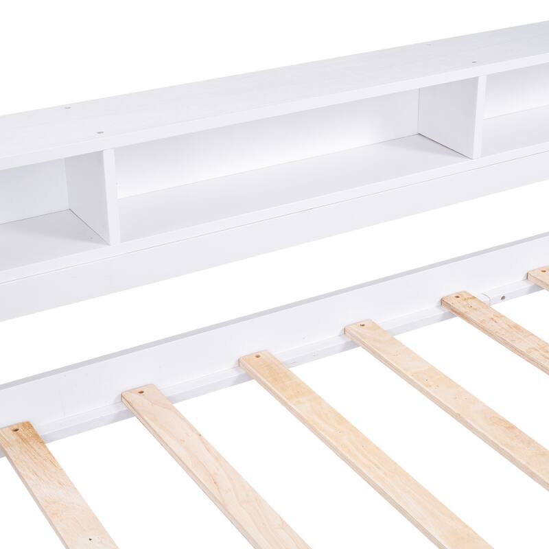 Wooden Bed Frame, Twin XL Daybed Bed w/2 Pull-out Trundles Bed, 3 Storage Cubbies and USB Charging Design for Bedroom, Apartment