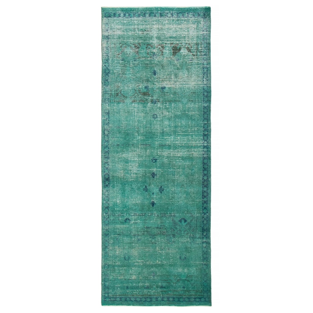 ECARPETGALLERY Hand-knotted Color Transition Green Wool Rug - 3'5 x 9'5