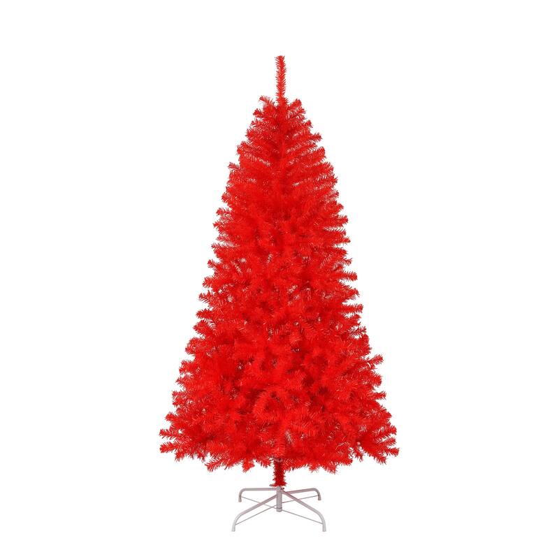 6FT/7.5FT Artificial Pine Christmas Tree with Durable Metal Stand, - 6 Foot - Red-6ft