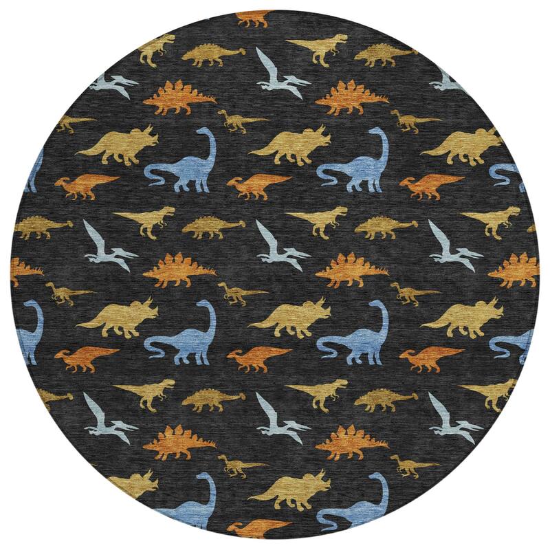 Machine Washable Indoor/ Outdoor Modern Dinosaur Chantille Rug