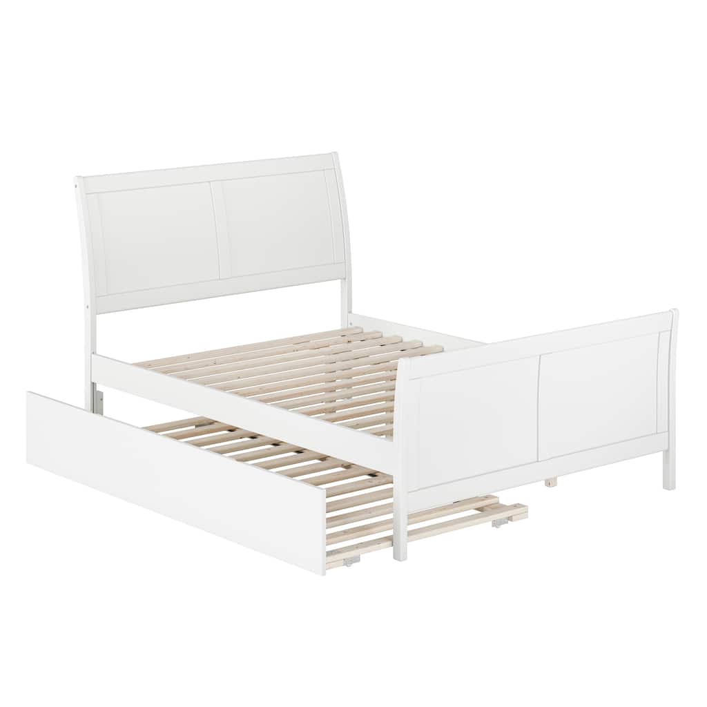 Portland Full Platform Bed with Matching Footboard & Twin Trundle in White