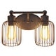 preview thumbnail 4 of 2, Open Cage Industrial 2-Light Uplight Downlight Vanity Wall Sconce - 14" - Black