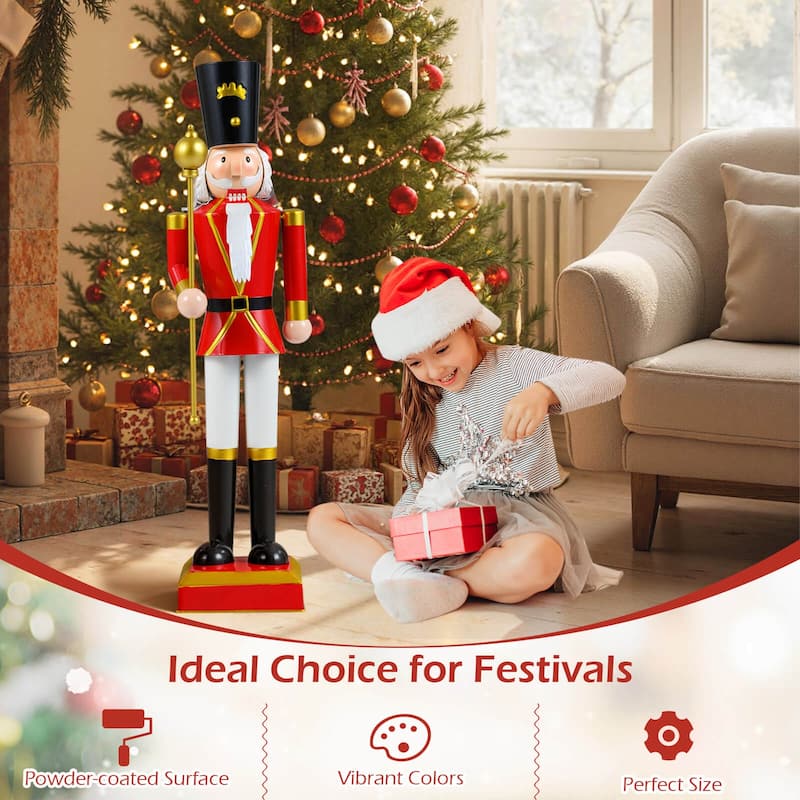 Costway 32.5” Christmas Nutcracker with High Hat & Beautiful Scepter, - See Details