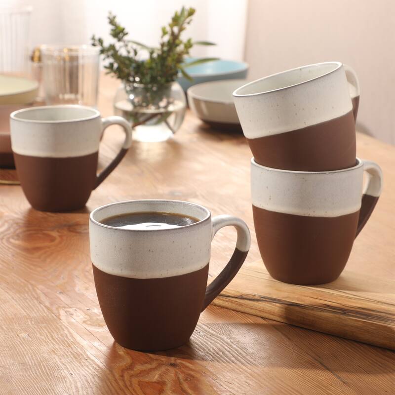 Gibson Elite William Crest 4 Piece Coffee Mug Set, 15oz Stoneware Cups, Reactive Glaze Finish, Round Large Coffee Mugs