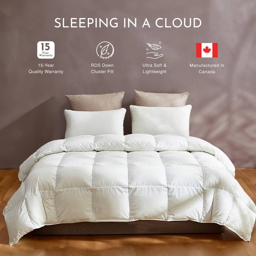 Highland Feather 600 Loft White Goose Down Comforter/Duvet Insert 233TC Cotton Casing with Corner Ties