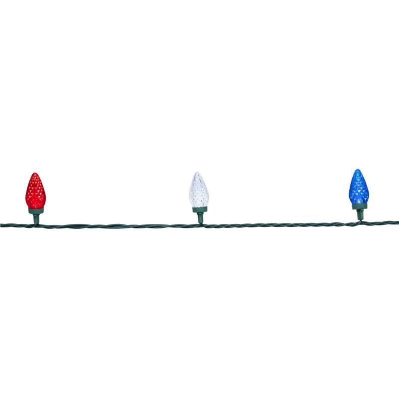 Patriotic LED C9 Faceted Christmas Lights - Red, White and Blue - 66' Green Wire - 100ct