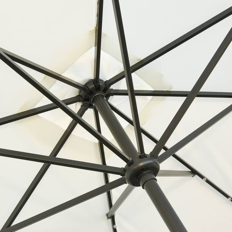 Outsunny 9'x7' Solar Umbrella,LED Lighted Patio Umbrella for Table or Base with Tilt & Crank Outdoor Umbrella for Garden