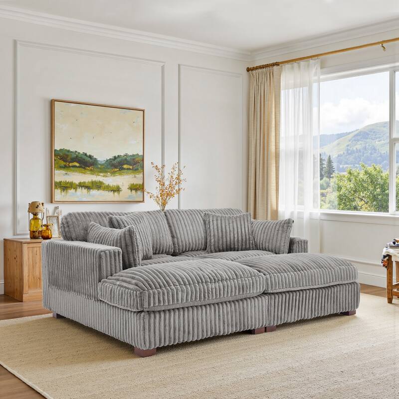 Modular Sectional Fabric Sofa for Living Room & Bedroom - Light Grey 2 Pillows