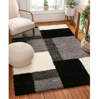 Area Rug With Square Pattern Well Woven Modern Geometric Squares Black Area Rug - 6'7