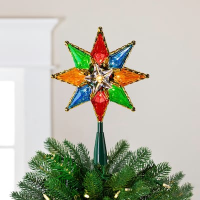 8" Multi Color 8-Point Star Christmas Tree Topper - Clear Lights