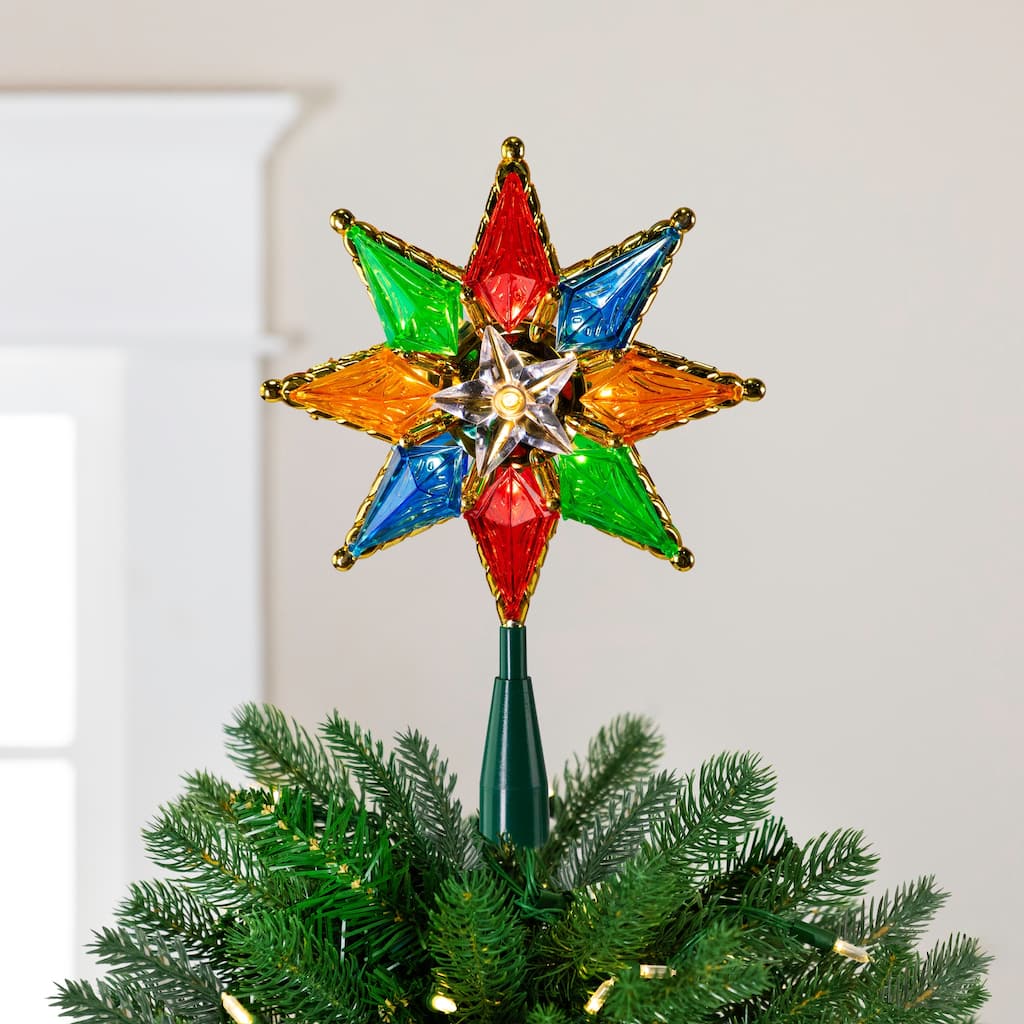 8" Multi Color 8-Point Star Christmas Tree Topper - Clear Lights