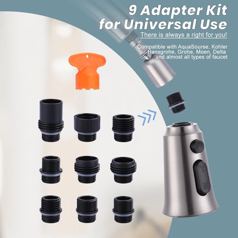 WOWOW Pull Down Kitchen Faucet Spray Head with 9 Adapters Kit