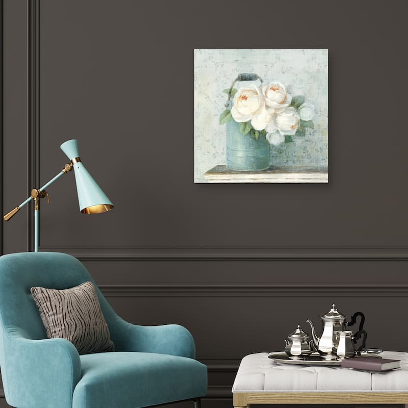 June Roses I White Blue Crop by Danhui Nai Canvas Art Print