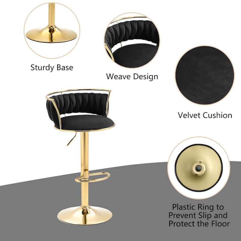 Set of 2 Velvet Adjustable Swivel Bar Stools