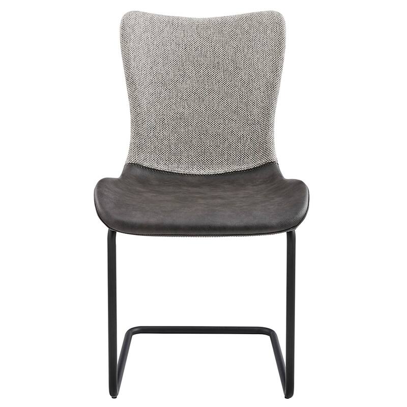 Juni Side Chair in Light Gray Fabric and Dark Gray Leatherette with Matte Black Base - Set of 2