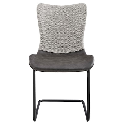 Juni Side Chair in Light Gray Fabric and Dark Gray Leatherette with Matte Black Base - Set of 2