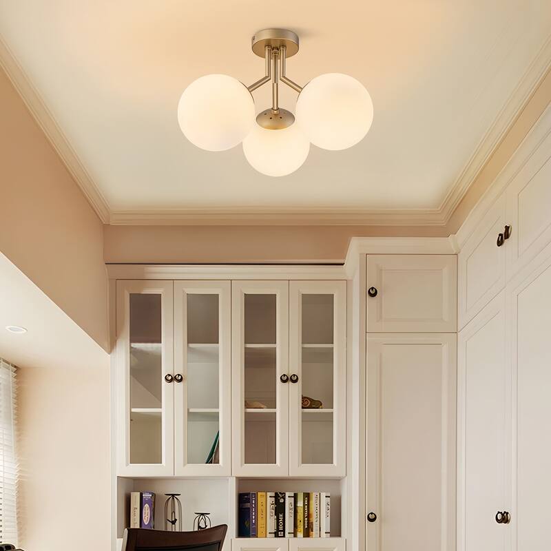 Starsky 3-light 18in. Modern Sputnik Ceiling Light Frosted Globe Glass Bubble Semi Flush Mount