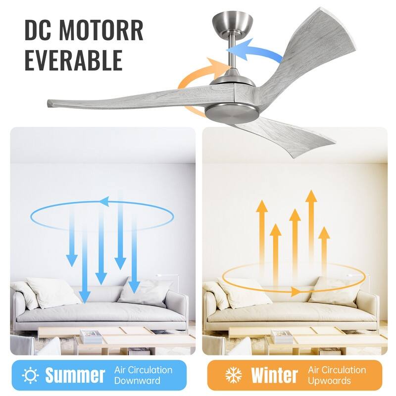 52''/60" Large Ceiling Fan without Lights, Remote Control and Reversible Motor Included, 3 Wood Blades