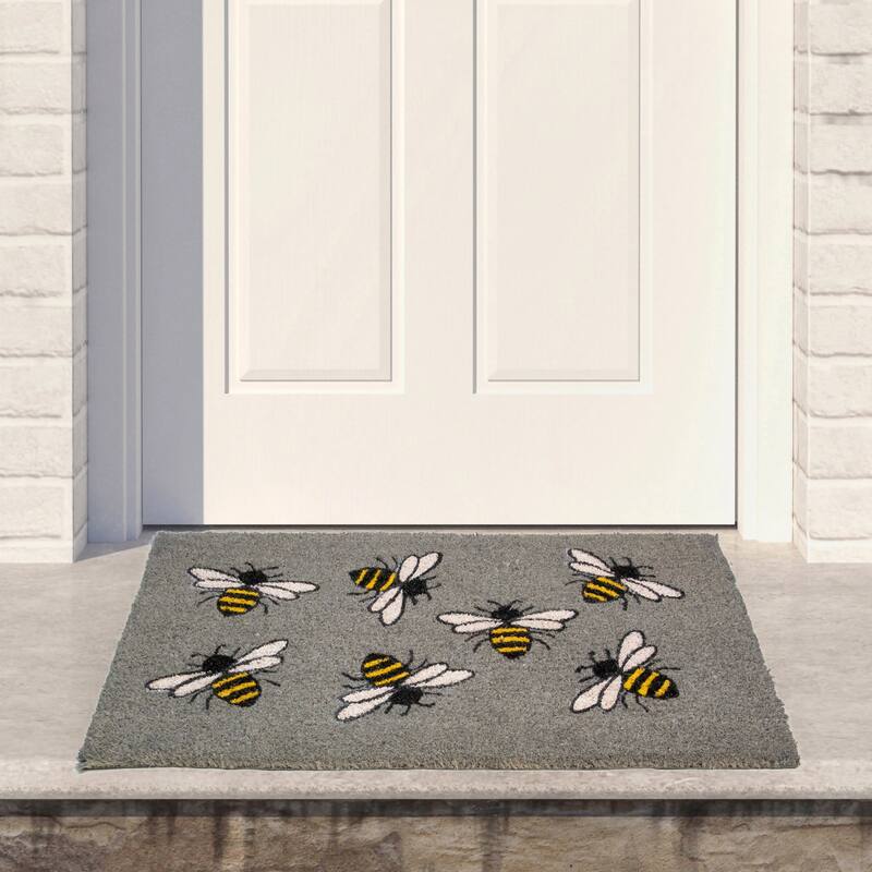 Natural Coir Outdoor Rectangular Bumble Bee Doormat 18" x 30" - 30